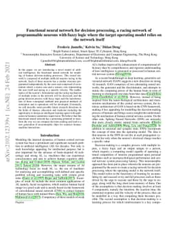 Functional neural network for decision processing, a racing network of
  programmable neurons with fuzzy logic where the target operating model relies
  on the network itself