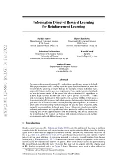 Information Directed Reward Learning for Reinforcement Learning