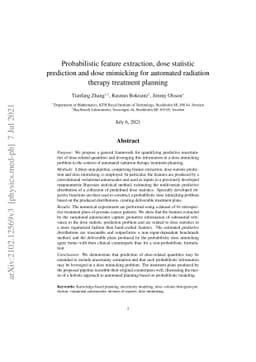 Probabilistic feature extraction, dose statistic prediction and dose
  mimicking for automated radiation therapy treatment planning