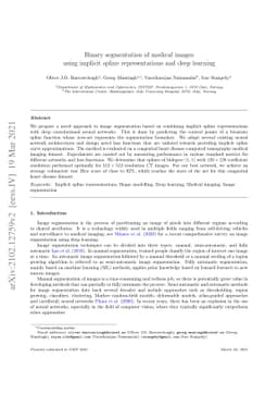 Binary segmentation of medical images using implicit spline
  representations and deep learning
