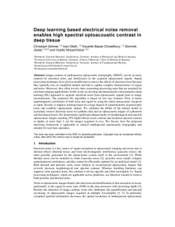 Deep learning based electrical noise removal enables high spectral
  optoacoustic contrast in deep tissue