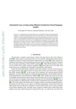 Automated essay scoring using efficient transformer-based language
  models