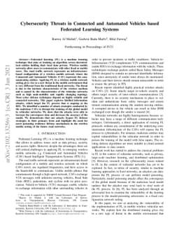 Cybersecurity Threats in Connected and Automated Vehicles based
  Federated Learning Systems