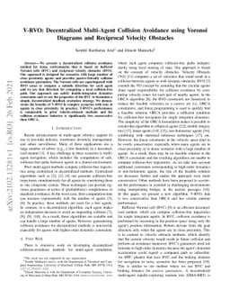 V-RVO: Decentralized Multi-Agent Collision Avoidance using Voronoi
  Diagrams and Reciprocal Velocity Obstacles