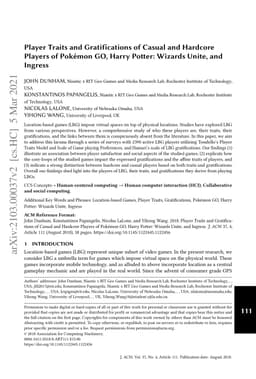 Casual and Hardcore Player Traits and Gratifications of Pokémon GO,
  Harry Potter: Wizards Unite, Ingress