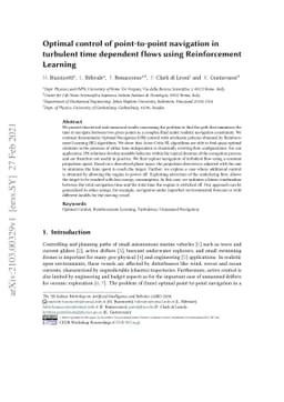 Optimal control of point-to-point navigation in turbulent time-dependent
  flows using Reinforcement Learning