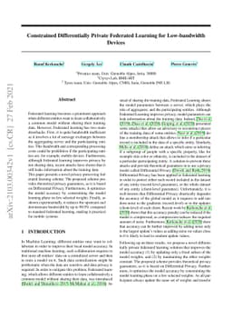 Constrained Differentially Private Federated Learning for Low-bandwidth
  Devices