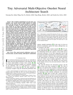 Tiny Adversarial Mulit-Objective Oneshot Neural Architecture Search