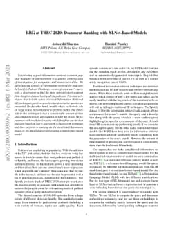LRG at TREC 2020: Document Ranking with XLNet-Based Models
