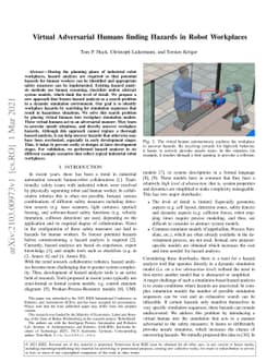 Virtual Adversarial Humans finding Hazards in Robot Workplaces