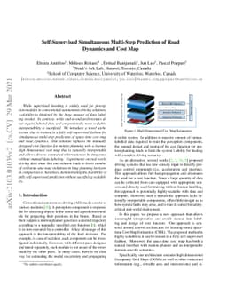 Self-Supervised Simultaneous Multi-Step Prediction of Road Dynamics and
  Cost Map