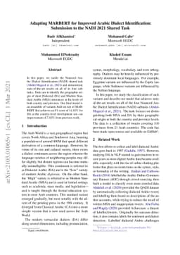 Adapting MARBERT for Improved Arabic Dialect Identification: Submission
  to the NADI 2021 Shared Task