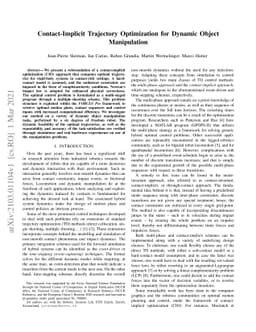 Contact-Implicit Trajectory Optimization for Dynamic Object Manipulation