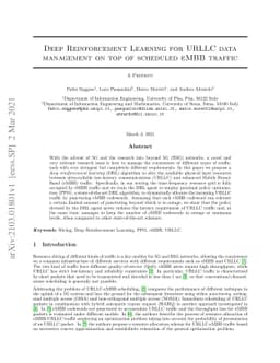 Deep Reinforcement Learning for URLLC data management on top of
  scheduled eMBB traffic
