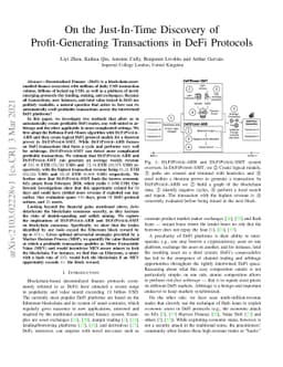 On the Just-In-Time Discovery of Profit-Generating Transactions in DeFi
  Protocols