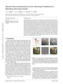 Structure-Preserving Progressive Low-rank Image Completion for Defending
  Adversarial Attacks