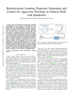 Reinforcement Learning Trajectory Generation and Control for Aggressive
  Perching on Vertical Walls with Quadrotors