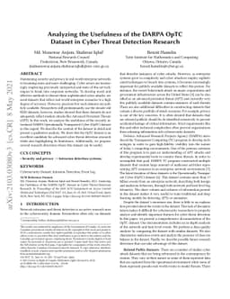 Analyzing the Usefulness of the DARPA OpTC Dataset in Cyber Threat
  Detection Research