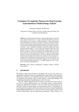 Evaluation of Complexity Measures for Deep Learning Generalization in
  Medical Image Analysis