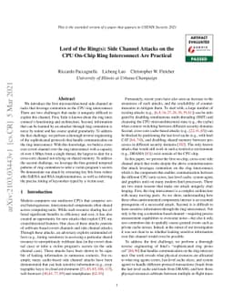 Lord of the Ring(s): Side Channel Attacks on the CPU On-Chip Ring
  Interconnect Are Practical