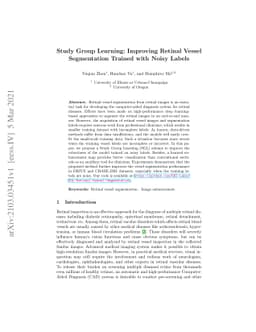 Study Group Learning: Improving Retinal Vessel Segmentation Trained with
  Noisy Labels