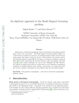 An algebraic approach to the Rank Support Learning problem