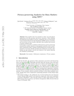Privacy-preserving Analytics for Data Markets using MPC