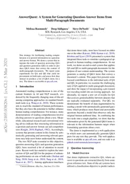 AnswerQuest: A System for Generating Question-Answer Items from
  Multi-Paragraph Documents