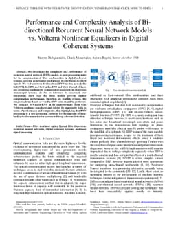 Performance and Complexity Analysis of bi-directional Recurrent Neural
  Network Models vs. Volterra Nonlinear Equalizers in Digital Coherent Systems