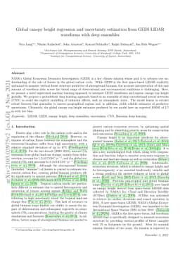 Global canopy height regression and uncertainty estimation from GEDI
  LIDAR waveforms with deep ensembles
