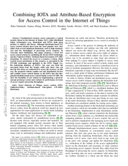 Combining IOTA and Attribute-Based Encryption for Access Control in the
  Internet of Things