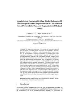 Morphological Operation Residual Blocks: Enhancing 3D Morphological
  Feature Representation in Convolutional Neural Networks for Semantic
  Segmentation of Medical Images