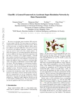 ClassSR: A General Framework to Accelerate Super-Resolution Networks by
  Data Characteristic