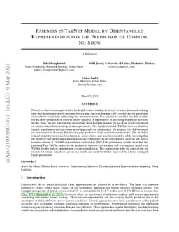 Fairness in TabNet Model by Disentangled Representation for the
  Prediction of Hospital No-Show
