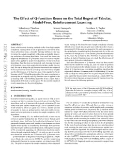 The Effect of Q-function Reuse on the Total Regret of Tabular,
  Model-Free, Reinforcement Learning