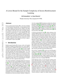 A Lower Bound for the Sample Complexity of Inverse Reinforcement
  Learning