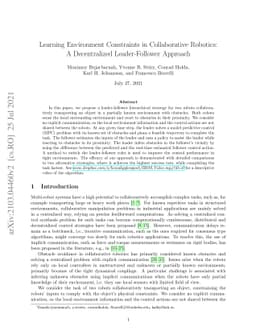 Learning Environment Constraints in Collaborative Robotics: A
  Decentralized Leader-Follower Approach