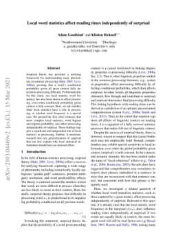 Local word statistics affect reading times independently of surprisal