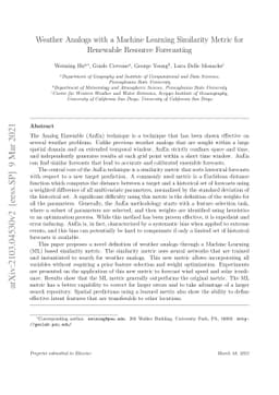 Weather Analogs with a Machine Learning Similarity Metric for Renewable
  Resource Forecasting