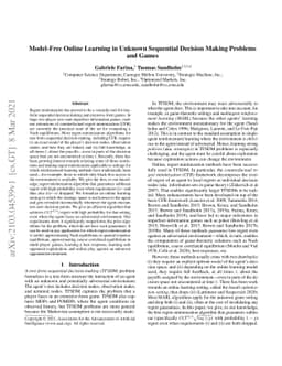Model-Free Online Learning in Unknown Sequential Decision Making
  Problems and Games