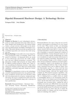 Bipedal Humanoid Hardware Design: A Technology Review