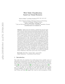 Web Table Classification based on Visual Features