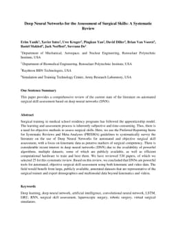 Deep Neural Networks for the Assessment of Surgical Skills: A Systematic
  Review