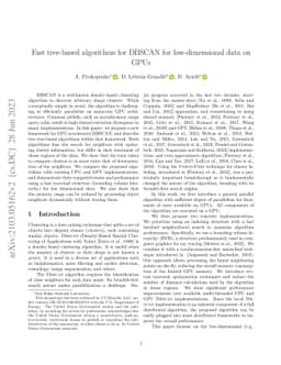 Fast tree-based algorithms for DBSCAN for low-dimensional data on GPUs