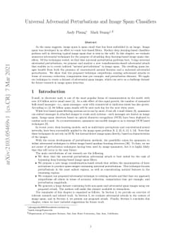Universal Adversarial Perturbations and Image Spam Classifiers