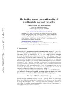 On testing mean proportionality of multivariate normal variables