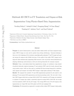 Multitask 3D CBCT-to-CT Translation and Organs-at-Risk Segmentation
  Using Physics-Based Data Augmentation