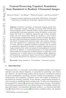 Content-Preserving Unpaired Translation from Simulated to Realistic
  Ultrasound Images