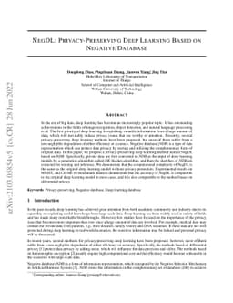 NegDL: Privacy-Preserving Deep Learning Based on Negative Database