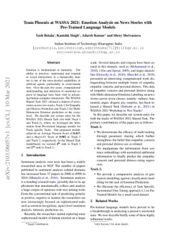 Team Phoenix at WASSA 2021: Emotion Analysis on News Stories with
  Pre-Trained Language Models